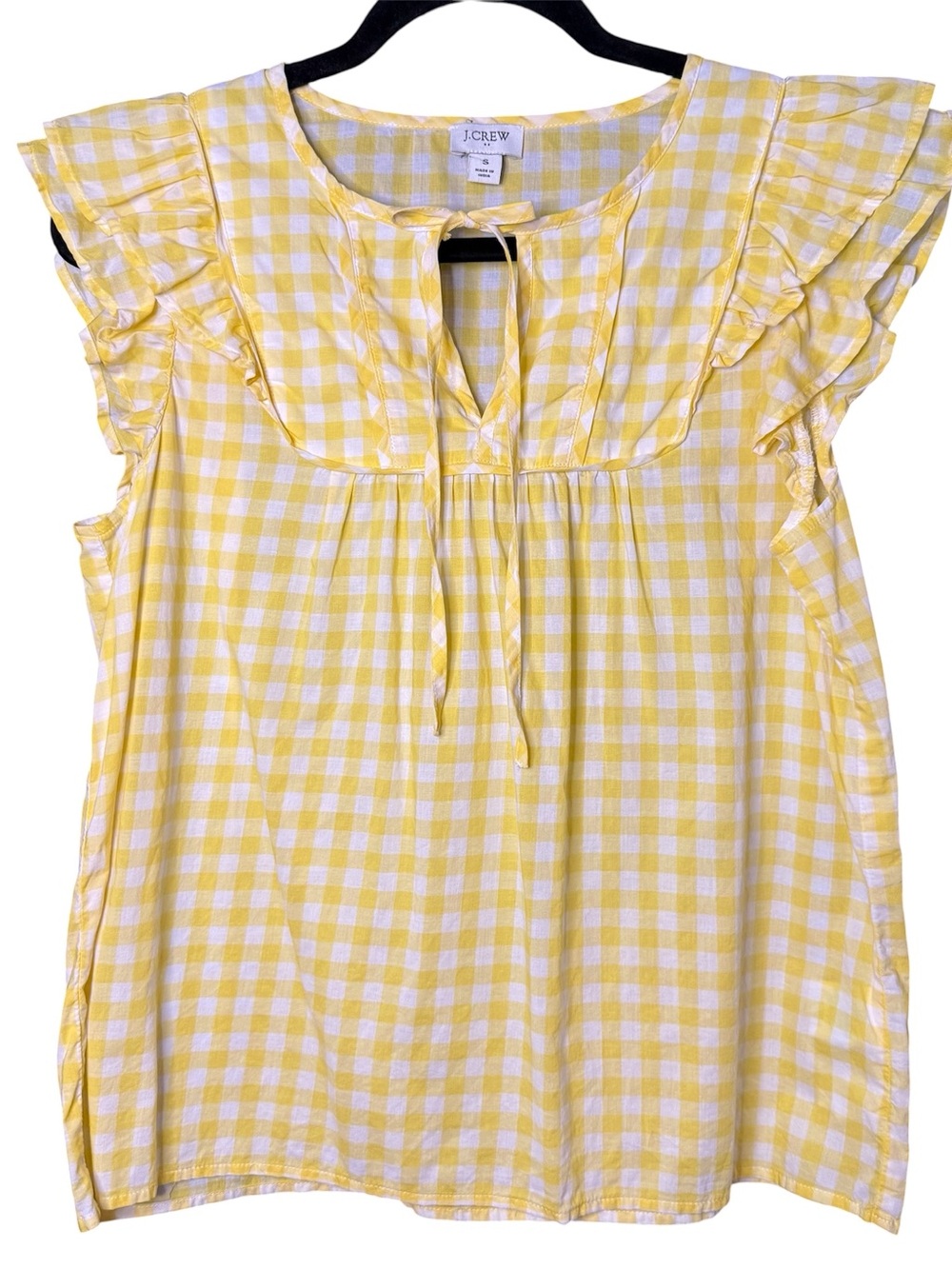 JCREW Sleeveless Yellow Checkered Top With Ruffle Accents